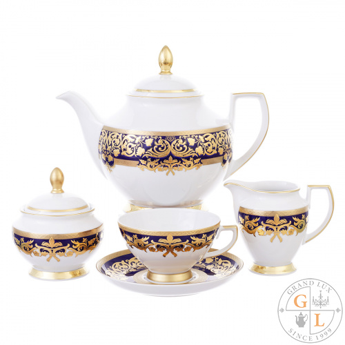 Чайный сервиз на 6 персон Falkenporzellan Natalia cobalt gold 17 предметов