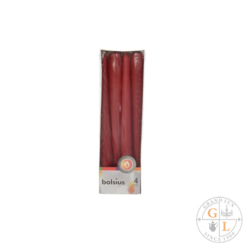 Свечи конусные Bolsius Classic 245/24 (4 шт) темно-красные - время горения 8 часов Свечи конусные Bolsius Classic 245/24 (4 шт) темно-красные - время горения 8 часов