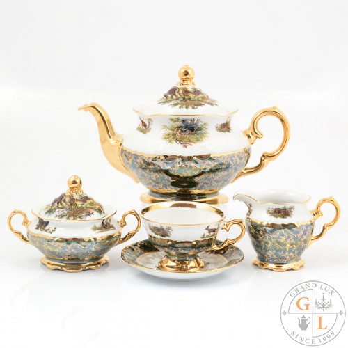 Чайный сервиз на 6 персон 17 предметов Охота Зеленая Sterne porcelan