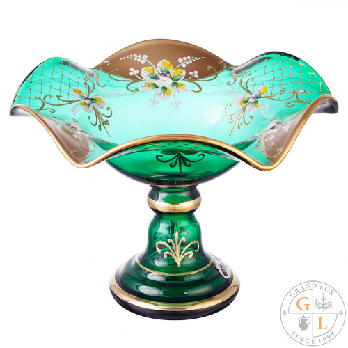 Фруктовница Bohemia Star Crystal зеленая 26 см