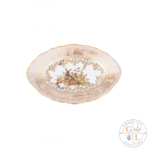 Блюдо овальное для лимона Queen's Crown Aristokrat Охота бежевая 15 см