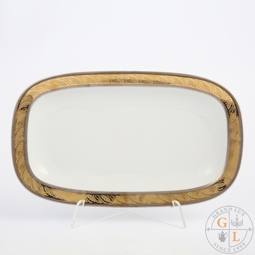 Блюдо прямоугольное 22  см Кристина Платиновая золотая лента 