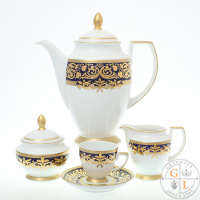 Кофейный сервиз Falkenporzellan Natalia cobalt gold на 6 персон 17 предметов