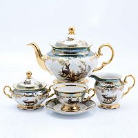 Чайный сервиз на 6 персон Queen's Crown Охота зеленая 15 предметов 