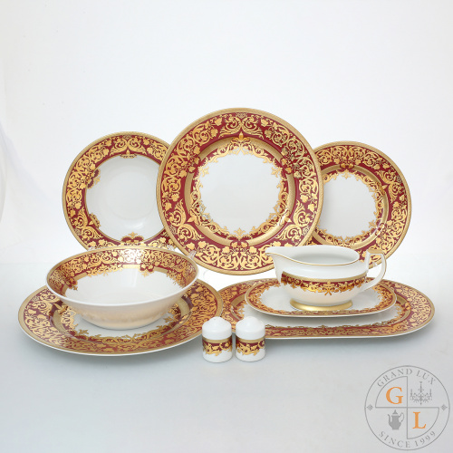 Столовый сервиз на 6 персон Falkenporzellan Natalia bordeaux gold 25 предметов 